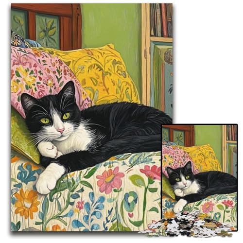 Puzzle für Erwachsene, 1000-teiliges Puzzle Katze auf dem Bett, Kartonpuzzle, Weihnachten, Halloween, Ostern, Neujahr, 26x38cm Puzzle für Erwachsene, 1000-teiliges Puzzle Katze auf dem Bett, Kartonpuzzle, Weihnachten, Halloween, Ostern, Neujahr, 26x38cm von JIANGENNF