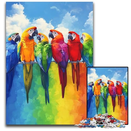 Puzzle für Erwachsene, 1000-teiliges Puzzle Papagei auf dem Regenbogen, Papppuzzle, Heimdekoration, Familienspaß, ab 14 Jahren, 26x38cm von JIANGENNF