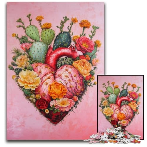 Puzzle für Erwachsene, 1000-teiliges Puzzle Pflanzenherz, Holzpuzzle, Heimdekoration, Familienspaß, ab 14 Jahren, 50x75cm von JIANGENNF