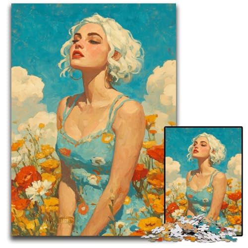 Puzzle für Erwachsene, 1000-teiliges Puzzle Sommermädchen, Holzpuzzle, Heimdekoration, Familienspaß, ab 14 Jahren, 50x75cm von JIANGENNF