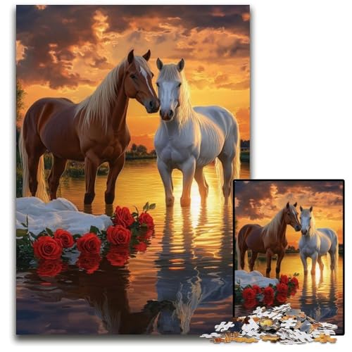 Puzzle für Erwachsene, 1000-teiliges Puzzle mit Pferdepaar, Kartonpuzzle, Heimdekoration, Familienspaß, ab 14 Jahren, 26x38cm Puzzle für Erwachsene, 1000-teiliges Puzzle mit Pferdepaar, Kartonpuzzle, Heimdekoration, Familienspaß, ab 14 Jahren, 26x38cm von JIANGENNF