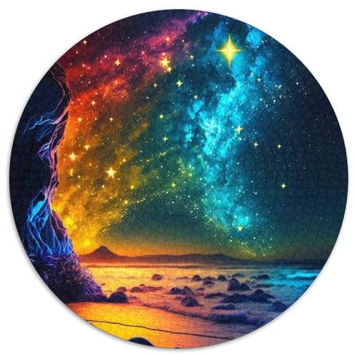 Puzzle für Erwachsene, 1000-teiliges Strandnachtszenen-Rundpuzzle, 1000-teiliges Puzzle, interaktives Familienspiel, DIY-Heimdekoration, Denksport-Geschenk (Größe 67,5 x 67,5 cm) von JIANGENNF
