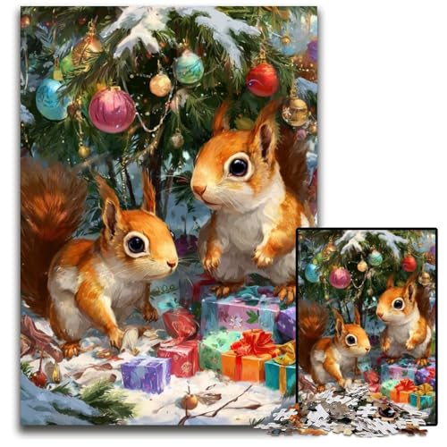 Puzzle für Erwachsene, 1000-teiliges Weihnachts-Eichhörnchen-Puzzle aus Holz, Denksportaufgabe, Teenager und Heimdekoration, 50x75cm von JIANGENNF