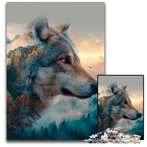 Puzzle für Erwachsene, 1000-teiliges Wolf-Holzpuzzle für Erwachsene, Lernspiel, Herausforderungsspielzeug für Erwachsene Teenager, 50x75cm von JIANGENNF