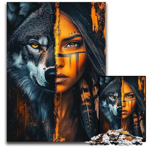 Puzzle für Erwachsene, 1000-teiliges Wolfsmädchen-Holzpuzzle für Erwachsene, Lernspiel, Herausforderungsspielzeug für Erwachsene Teenager, 50x75cm von JIANGENNF