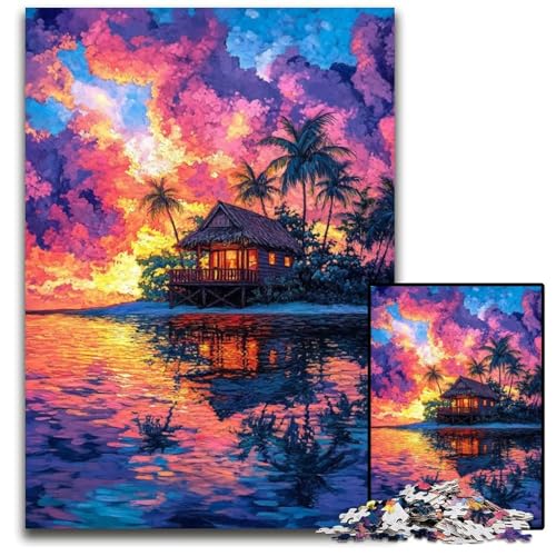 Puzzle für Erwachsene,1000 Teile,Kleines Haus bei Sonnenuntergang,Puzzle für Kinder ab 14 Jahren,pädagogische Herausforderung,lustige Aktivitäten zu Hause,Geburtstagsgeschenke,Reisegeschenke,26x38cm von JIANGENNF