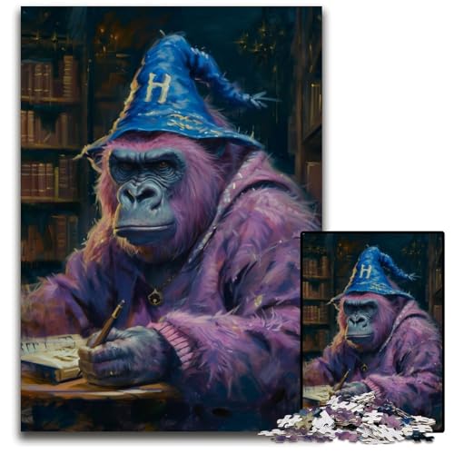 Puzzle für Erwachsene 1000 Gorilla-Zauberer Holzpuzzles Lernspiele Stressabbau, Heimdekorationsspielzeug für 14-Jährige 50X75CM von JIANGENNF