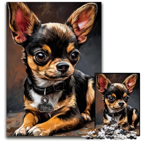 Puzzle für Erwachsene 1000 Puzzles Chihuahua Puzzle Spielzeug Geschenk Pädagogisches intellektuelles Dekomprimierungsspaß Familienspiel 26X38CM von JIANGENNF