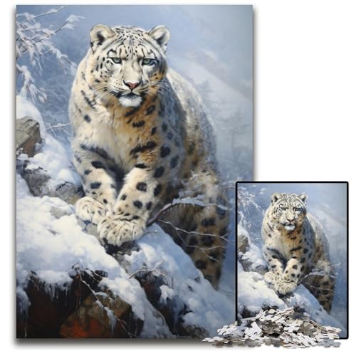 Puzzle für Erwachsene 1000 Puzzles Schneeleopard Puzzle Spielzeug Geschenk Pädagogisches intellektuelles Dekomprimierungsspaß Familienspiel 50X75CM von JIANGENNF