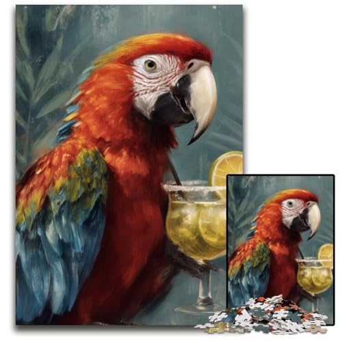 Puzzle für Erwachsene 1000 Stück, Papagei trinkt EIN Getränk, Holzpuzzle, Lernspiele, Stressabbau, Heimdekorationsspielzeug für 14-Jährige, 50x75cm von JIANGENNF