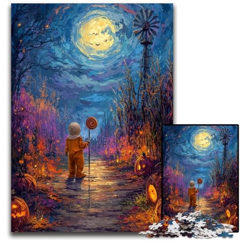 Puzzle für Erwachsene 1000 Teile Halloween unter dem Nachthimmel Papppuzzle Interaktives Familienspiel, Denksportgeschenk, Lernspielzeug 26X38CM von JIANGENNF