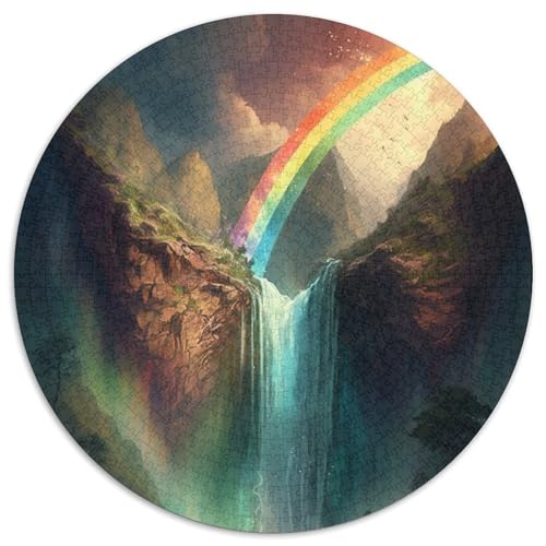Puzzle für Erwachsene mit 1000 Teilen, Berg-Wasserfall-Landschaft, rundes Puzzle mit 1000 Teilen, farbenfrohe Heimdekoration und interaktives Familienspiel, (Größe 67,5 x 67,5 cm) von JIANGENNF