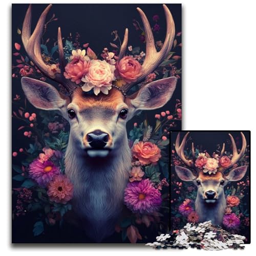 Puzzle für Erwachsene mit 1000 Teilen, Blumen, Hirsch, Kartonpuzzle, pädagogisches Denkspiel, künstlerische Heim- und Bürodekoration, ab 14 Jahren, 26x38cm von JIANGENNF