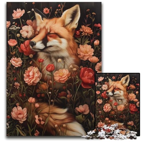 Puzzle für Erwachsene mit 1000 Teilen, Blumenfuchs, Kartonpuzzle, Spiel für Erwachsene, Geschenk, interaktives Familienspiel, Gehirn-Herausforderung, Geschenk, 26x38cm von JIANGENNF