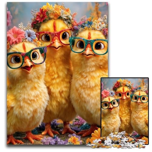 Puzzle für Erwachsene mit 1000 Teilen, DREI kleine Hühner, Kartonpuzzle, pädagogisches Denkspiel, künstlerische Heim- und Bürodekoration, ab 14 Jahren, 26x38cm von JIANGENNF