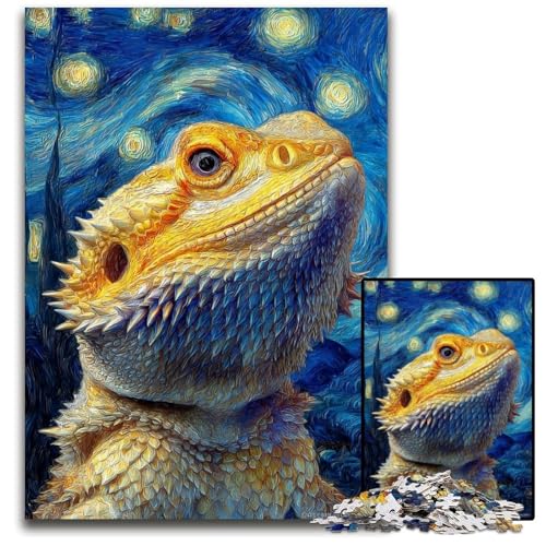 Puzzle für Erwachsene mit 1000 Teilen, Eidechse am Nachthimmel, Holzpuzzle, pädagogisches Denkspiel, künstlerische Heim- und Bürodekoration, ab 14 Jahren, 50x75cm von JIANGENNF