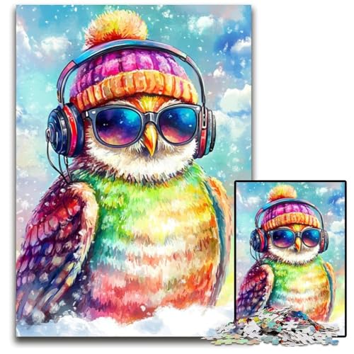 Puzzle für Erwachsene mit 1000 Teilen, Eule hört Musik, Papppuzzle, kompliziertes Design für Teenager, DIY-Dekor und gehirnfördernder Spaß, 26x38cm von JIANGENNF