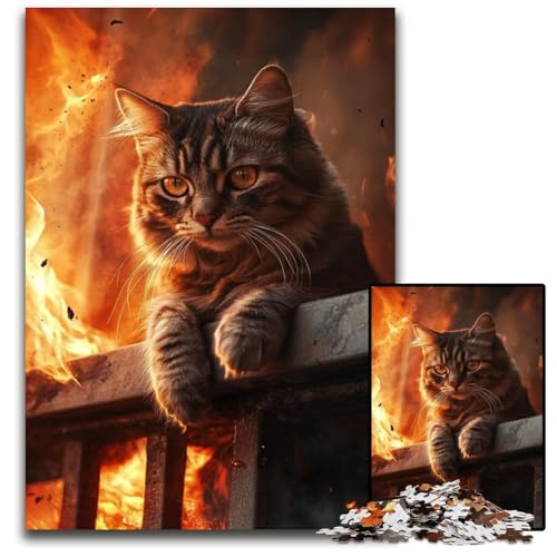Puzzle für Erwachsene mit 1000 Teilen, Feuer und Katze, Kartonpuzzle, pädagogisches Denkspiel, künstlerische Heim- und Bürodekoration, ab 14 Jahren, 26x38cm von JIANGENNF