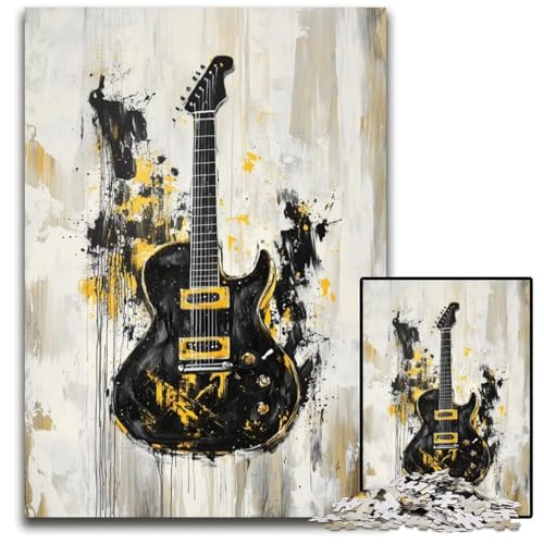 Puzzle für Erwachsene mit 1000 Teilen, Goldene Gitarre, Papppuzzle, kompliziertes Design für Teenager, DIY-Dekor und gehirnfördernder Spaß, 26x38cm von JIANGENNF