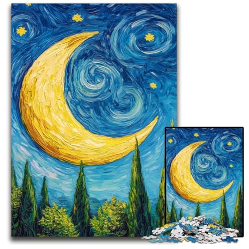Puzzle für Erwachsene mit 1000 Teilen, Halbmond am Nachthimmel, Holzpuzzle, Weihnachten, Halloween, Ostern, Neujahr, 50x75cm Puzzle für Erwachsene mit 1000 Teilen, Halbmond am Nachthimmel, Holzpuzzle, Weihnachten, Halloween, Ostern, Neujahr, 50x75cm von JIANGENNF