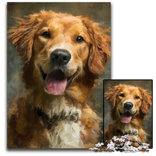 Puzzle für Erwachsene mit 1000 Teilen, Happy Dog, Holzpuzzle, pädagogisches Denkspiel, künstlerische Heim- und Bürodekoration, ab 14 Jahren, 50x75cm von JIANGENNF