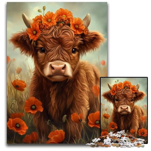 Puzzle für Erwachsene mit 1000 Teilen, Hochlandkuh-Puzzle aus Karton, pädagogisches Denkspiel, künstlerische Heim- und Bürodekoration, ab 14 Jahren, 26x38cm von JIANGENNF