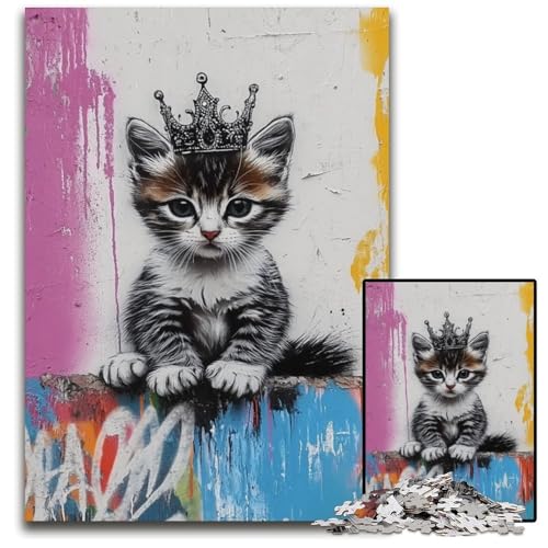 Puzzle für Erwachsene mit 1000 Teilen, Kätzchenkönig, Holzpuzzle, pädagogisches Denkspiel, künstlerische Heim- und Bürodekoration, ab 14 Jahren, 50x75cm von JIANGENNF