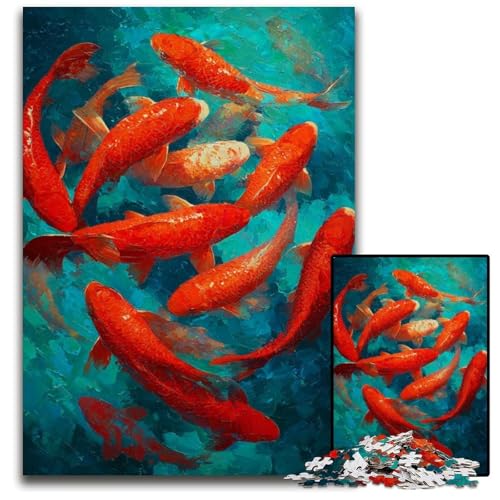 Puzzle für Erwachsene mit 1000 Teilen, Koi-Puzzle aus Karton, pädagogisches Denkspiel, künstlerische Heim- und Bürodekoration, ab 14 Jahren, 26x38cm von JIANGENNF