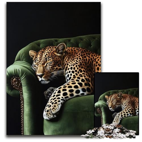 Puzzle für Erwachsene mit 1000 Teilen, Leopard auf dem Sofa, Kartonpuzzle, pädagogisches Denkspiel, künstlerische Heim- und Bürodekoration, ab 14 Jahren, 26x38cm von JIANGENNF