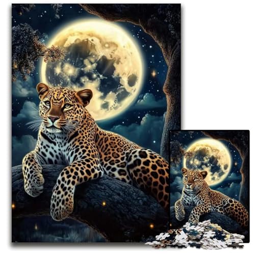 Puzzle für Erwachsene mit 1000 Teilen, Leopard unter dem Mond, Kartonpuzzle, pädagogisches Denkspiel, künstlerische Heim- und Bürodekoration, ab 14 Jahren, 26x38cm von JIANGENNF
