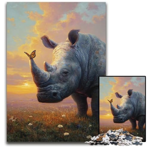 Puzzle für Erwachsene mit 1000 Teilen, Nashorn und Vogel, Holzpuzzle, pädagogisches Denkspiel, künstlerische Heim- und Bürodekoration, ab 14 Jahren, 50x75cm von JIANGENNF