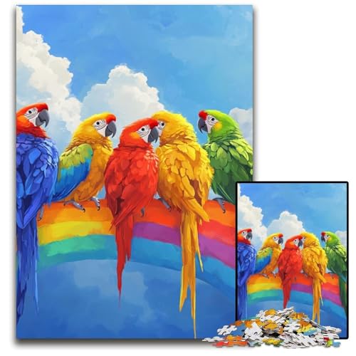 Puzzle für Erwachsene mit 1000 Teilen, Papagei auf dem Regenbogen, Holzpuzzle, kompliziertes Design für Teenager, DIY-Dekor und gehirnfördernder Spaß, 50x75cm von JIANGENNF