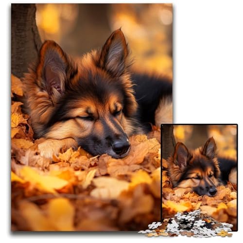 Puzzle für Erwachsene mit 1000 Teilen, Schäferhund im Laub, Kartonpuzzle, pädagogisches Denkspiel, künstlerische Heim- und Bürodekoration, ab 14 Jahren, 26x38cm von JIANGENNF