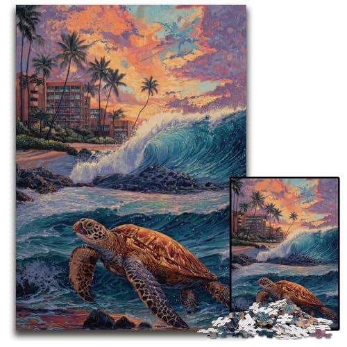Puzzle für Erwachsene mit 1000 Teilen, Schildkröte am Strand, Kartonpuzzle, pädagogisches Denkspiel, künstlerische Heim- und Bürodekoration, ab 14 Jahren, 26x38cm von JIANGENNF