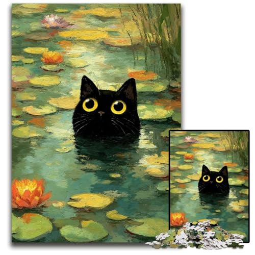 Puzzle für Erwachsene mit 1000 Teilen, Schwarze Katze, Kartonpuzzle, Weihnachten, Halloween, Ostern, Neujahr, 26x38cm Puzzle für Erwachsene mit 1000 Teilen, Schwarze Katze, Kartonpuzzle, Weihnachten, Halloween, Ostern, Neujahr, 26x38cm von JIANGENNF