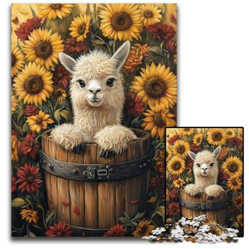 Puzzle für Erwachsene mit 1000 Teilen, Sonnenblume, Alpaka, Kartonpuzzle, pädagogisches Denkspiel, künstlerische Heim- und Bürodekoration, ab 14 Jahren, 26x38cm von JIANGENNF