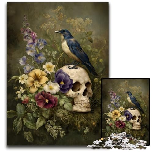 Puzzle für Erwachsene mit 1000 Teilen, Totenkopf und Krähe, Kartonpuzzle, pädagogisches Denkspiel, künstlerische Heim- und Bürodekoration, ab 14 Jahren, 26x38cm von JIANGENNF