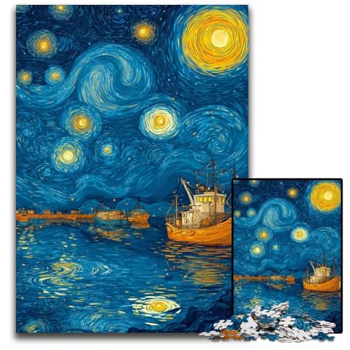 Puzzle für Erwachsene mit 1000 Teilen, Van Gogh-Nachthimmel, Kartonpuzzle, Weihnachten, Halloween, Ostern, Neujahr, 26x38cm Puzzle für Erwachsene mit 1000 Teilen, Van Gogh-Nachthimmel, Kartonpuzzle, Weihnachten, Halloween, Ostern, Neujahr, 26x38cm von JIANGENNF