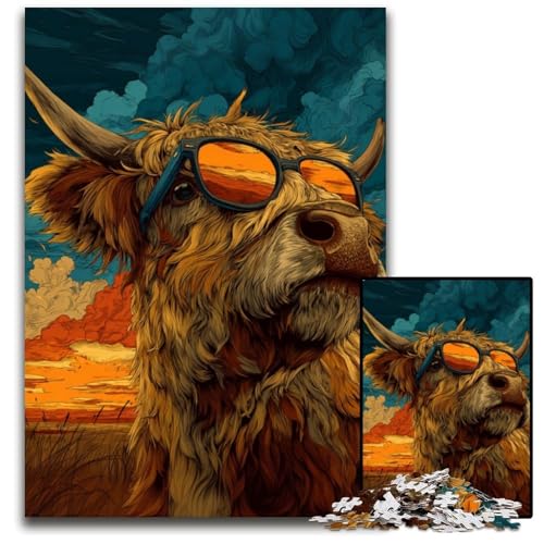 Puzzle für Erwachsene mit 1000 Teilen, Yak mit Brille, Kartonpuzzle, pädagogisches Denkspiel, künstlerische Heim- und Bürodekoration, ab 14 Jahren, 26x38cm von JIANGENNF