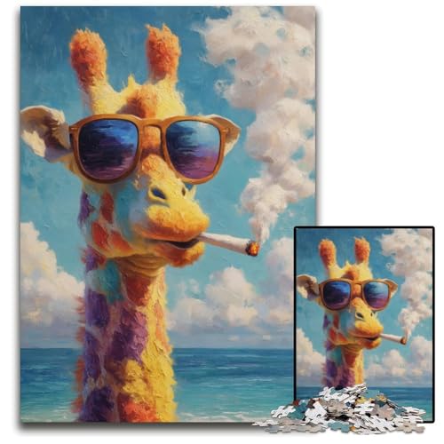 Puzzle für Erwachsene mit 1000 Teilen, rauchende Giraffe, Kartonpuzzle, pädagogisches Denkspiel, künstlerische Heim- und Bürodekoration, ab 14 Jahren, 26x38cm von JIANGENNF