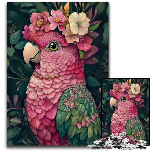 Puzzle für Erwachsene mit 1000 Teilen, rosa Papagei, Papppuzzle, kompliziertes Design für Teenager, DIY-Dekor und gehirnfördernder Spaß, 26x38cm von JIANGENNF