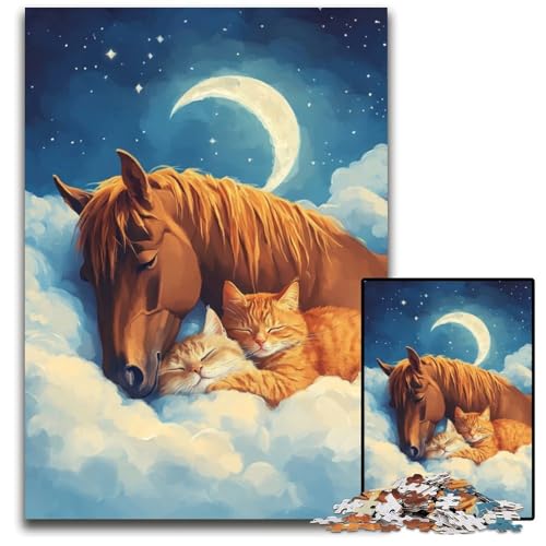 Puzzle für Erwachsene mit 1000 Teilen, schlafende Katze und Pferd, Holzpuzzle, pädagogisches Denkspiel, künstlerische Heim- und Bürodekoration, ab 14 Jahren, 50x75cm Puzzle für Erwachsene mit 1000 Teilen, schlafende Katze und Pferd, Holzpuzzle, pädagogisches Denkspiel, künstlerische Heim- und Bürodekoration, ab 14 Jahren, 50x75cm von JIANGENNF
