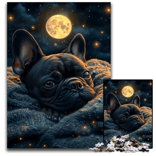 Puzzle für Erwachsene mit 1000 Teilen, schlafender Mops, Holzpuzzle, pädagogisches Denkspiel, künstlerische Heim- und Bürodekoration, ab 14 Jahren, 50x75cm von JIANGENNF
