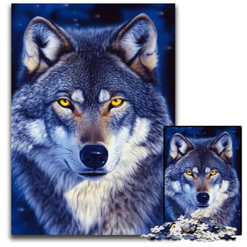Puzzle für Erwachsene mit 1000 Teilen Wolf unter dem Mond, Kartonpuzzle, pädagogisches Denkspiel, künstlerische Heim- und Bürodekoration, ab 14 Jahren, 26x38cm von JIANGENNF