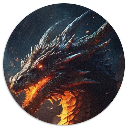 Puzzle für Erwachsene mit 1000 Teilen zum Thema Old Fire Dragon, rundes Puzzle für Erwachsene mit hohem Schwierigkeitsgrad, für Jugendliche (Größe 67,5 x 67,5 cm) von JIANGENNF