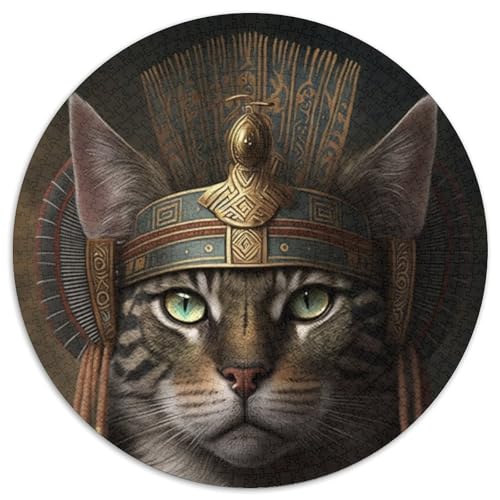 Puzzle mit 1000 Teilen, Aztekenkrieger-Katze, rund, 1000 Teile, für Erwachsene, Heimdekoration (Größe 67,5 x 67,5 cm) von JIANGENNF