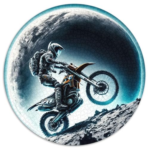 Puzzle mit 1000 Teilen, Motiv: Astronaut auf Motorrad, rundes Puzzle mit 1000 Teilen für Erwachsene, Lernspielzeug für Jugendliche, Heim- und Bürodekoration (Größe 67,5 x 67,5 cm) von JIANGENNF