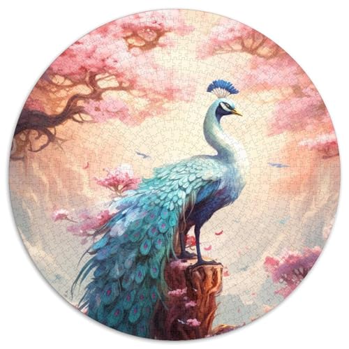 Puzzle mit 1000 Teilen, Sakura und Pfau, Papppuzzle für Erwachsene, Denkspiel für Teenager, (Größe 67,5 x 67,5 cm) von JIANGENNF