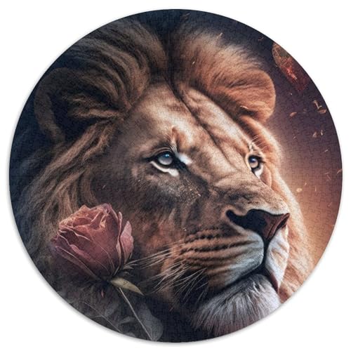Puzzle mit 1000 Teilen, majestätischer Löwe und Rose, Kartonpuzzle für Erwachsene, Denkspiel für Teenager, (Größe 67,5 x 67,5 cm) von JIANGENNF