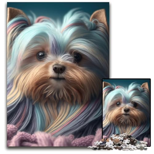 Puzzle mit 1000 Teilen, süßes Yorkie-Puzzle aus Holz, anspruchsvolles Denkspiel für Teenager, unterhaltsames interaktives Spiel für die ganze Familie, 50x75cm/19,68x29,52 Zoll von JIANGENNF